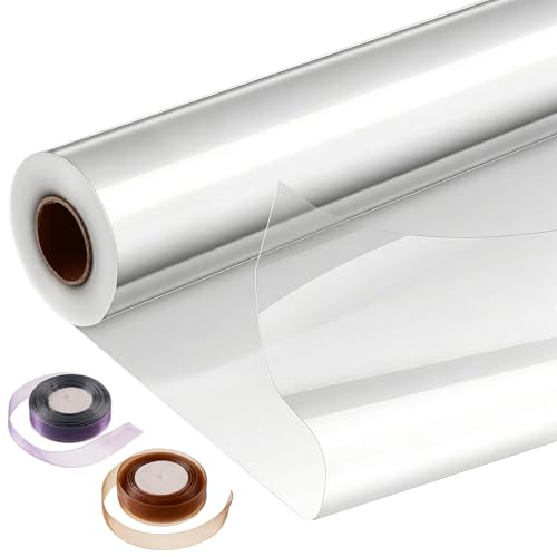 GcFoir Clear Cellophane Wrap Roll 31.5" Wide x 394 Ft Long, 3 Mil ThickPlastic Transparent Cello Wrapping Paper for Gift Baskets, Flower Bouquets, Large Cellophane Sheets for Arts & Crafts Food Safe - color: Clear, size: 31.5" x 394 ft