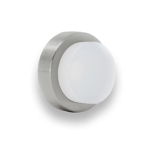 EVI Herrajes | Door Stop | 0.94" x 0.55" | Adhesive or Screw Installation | - color: Stainless Steel - White Rubber