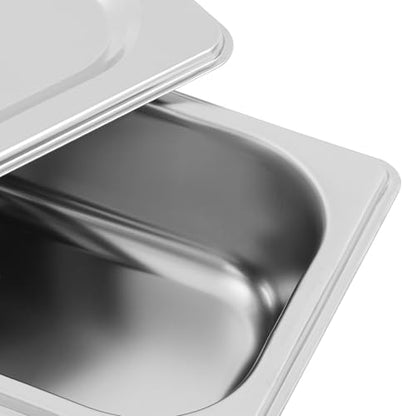 6 Pack Stainless Steel Hotel Pans with Lids, 1/9 Size or 1/4 Size Commercial Metal Food Catering Trays for Steam Table, Buffet Serving, Food Storage & Preparation (1/4 Size 2.7Qt) - size: 1/4 Size 2.7Qt
