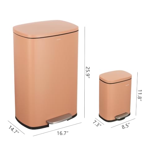 happimess Connor 2-Piece Iron Trash Can, Clay Rose - color: Clay Rose