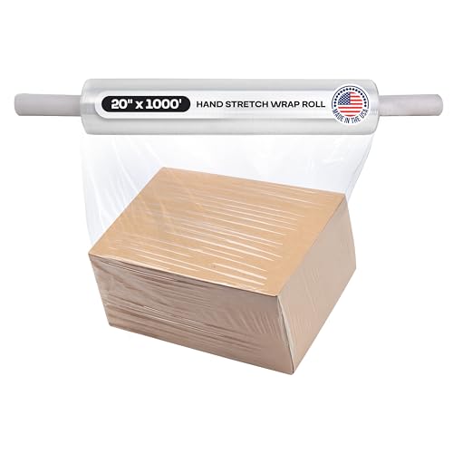 IDL Packaging 20" x 1000' 80G Hand Stretch Wrap Roll w/Handles - USA-Made - size: 20" X 1000' (Extended Cardboard Handle)