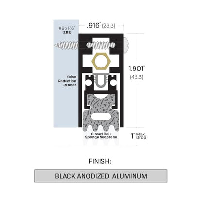 Fire Rated/Heavy Duty/Surface Automatic Door Bottom with Sponge Neoprene Rubber Extrusion in Black Anodized Aluminum (7163BK), SMS #8 x 1-1/2'' Supplied, (48'' L x 29/32'' W x 1-29/32'' H) - color: Black Anodized Aluminum, size: 48''