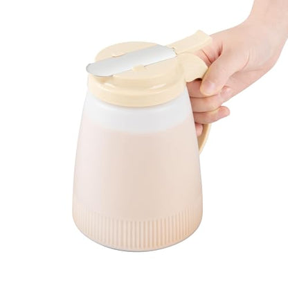 Restaurantware-Chef 101 48 Ounce All Purpose Syrup Dispenser, 1 Honey Dispenser - Beige Top, Stainless Steel Slide Cover, Plastic Pancake Syrup Bottle, Perfect For Diners, Restaurants, Home - color: Beige, size: 48 Ounces, style: 1 Count
