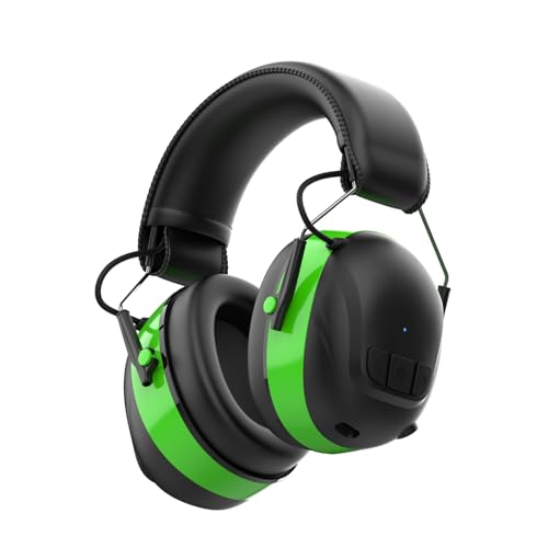 Qozybuds Bluetooth 6.0 Hearing Protection Headphones with 120H Working Time, 30dB SNR, Superior Stereo Sound Quality, Larger Buttons for Easy Operation, Safety Ear Muffs for Lawn Mowing, Workshops - color: Green