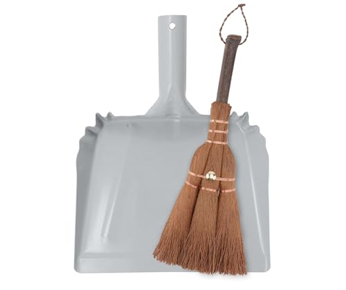 Small Metal Dust Pan and Brush for Fireplace, Garage, Shop, 9" Wide - style: Metal Dustpan
