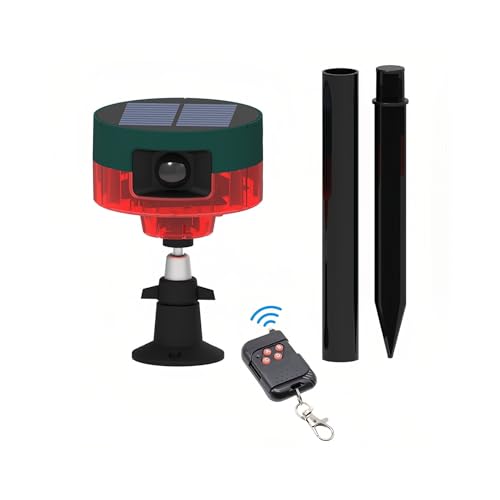 Solar Motion Sensor Alarm Repellent 360°Motion Detector Loud Siren LED Flashing Light IP55 Waterproof with Remote High Volume Voice Recording for Farm Home Barn Yard - color: Red_1