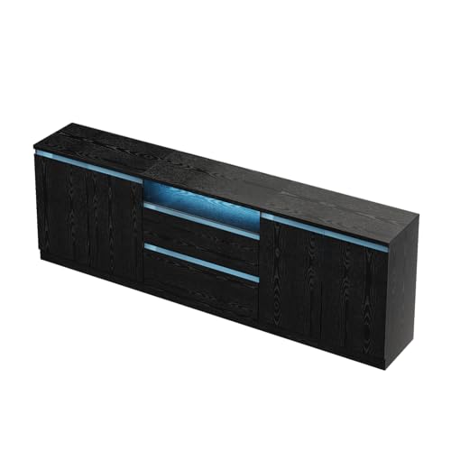 Bobve Modern TV Stand for TVs Up to 100",LED TV Console,Long Entertainment Center with 2 Drawer/2 Cabinets,Universal TV Stand for Living Room,Bedroom,Black,3 Light Modes - color: Black