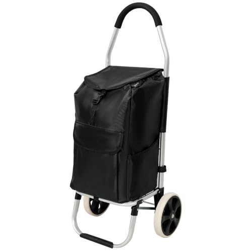 40L Foldable Shopping Cart with Wheels, Waterproof Oxford Removable Bag, Collapsible Rolling Trolley for Groceries Laundry Travel (2 Wheels + Black) - color: 2 Wheels + Black