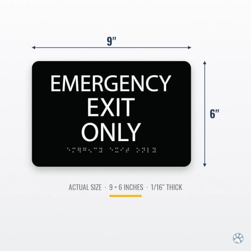 Alpha Dog Emergency Exit Only Sign, 6x9 ADA Braille Sign, Blue - color: Blue, size: Emergency Exit Only