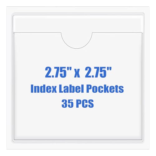 Origin-Joy 35 PCS Self Adhesive Index Card Pockets with Top Open, Clear Plastic Label Holder for Notes, Library and Business, Adhesive Label Pockets & Holder (2.75 x 2.75 inch) - size: 2.75 x 2.75 inch, style: Horizontal