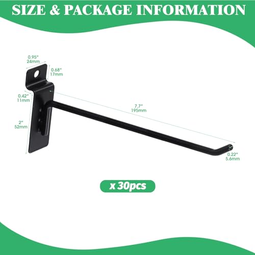 30Pcs 8 Inch/20CM Silver Slatwall Panel Hooks, Heavy Duty Slat Wall Hanging Display Hooks Pegboard Metal Hanger Hook for Gridwall Garage Shop Retail (Wire Diameter 5.6mm/ 0.22”) - color: Black, size: 8 Inch