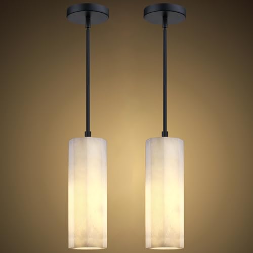 2 Pack 1 Light Hanging Kitchen Island Natural Polyhedral Alabaster Marble Pendant Ceiling Light Fixture,Modern Industrial Farmhouse Light Black Finish Over Sink Restaurant bar Corridor - color: Black 3.6" Round Marble, size: 2 Pack
