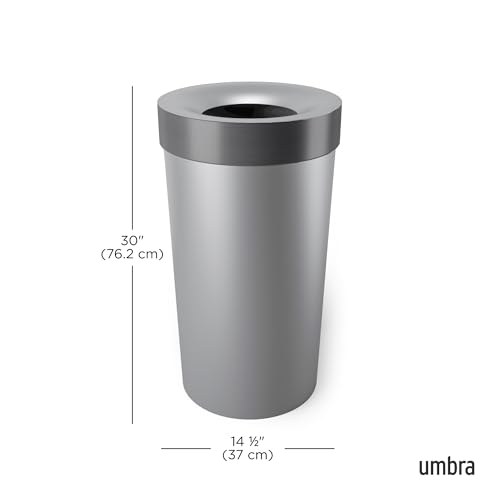 Umbra Vento Kitchen Trash Can, Open Top Bin, 16.5 Gallon, Grey/Nickel - color: Grey/Nickel