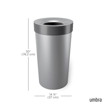 Umbra Vento Kitchen Trash Can, Open Top Bin, 16.5 Gallon, Grey/Nickel - color: Grey/Nickel