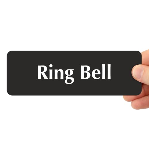 SmartSign Ring Bell Door Sign, 2" x 6", 20 mil Thick Anodized Aluminum, Adhesive Backing, Waterproof, Black and Silver, Pack of 1, USA made - color: Black, White