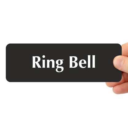 SmartSign Ring Bell Door Sign, 2" x 6", 20 mil Thick Anodized Aluminum, Adhesive Backing, Waterproof, Black and Silver, Pack of 1, USA made - color: Black, White