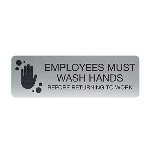 SBLABELS Employees Must Wash Hands Indoor Easy Adhesive Mount Door and Wall Sign for Restaurants and Small Businesses 3" x 9" - Silver - color: Silver, style: Employees Must Wash Hands