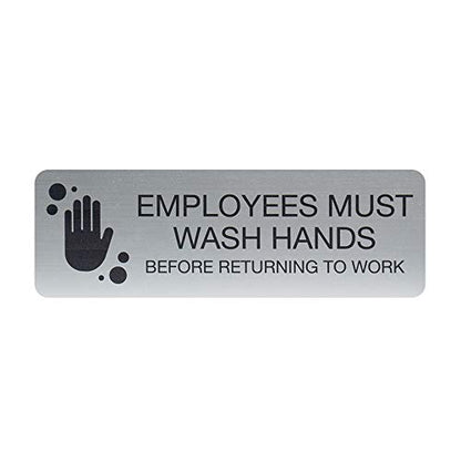 SBLABELS Employees Must Wash Hands Indoor Easy Adhesive Mount Door and Wall Sign for Restaurants and Small Businesses 3" x 9" - Silver - color: Silver, style: Employees Must Wash Hands