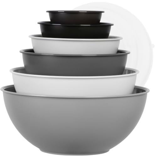 BoxedHome BPA Free Plastic Round Mixing Bowl with Lids, 12 Pack Nesting Bowls with Lids Set, Microwave and Dishwasher Safe Prep & Serving Bowls Great for Mixing, Baking, Serving (Grey, 12pcs) - color: Gray