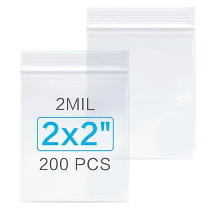 200Pcs 2" x 2" Plastic Zip Bags, Clear, 2 Mil Thick - size: 2x2 Inch (Pack of 200)