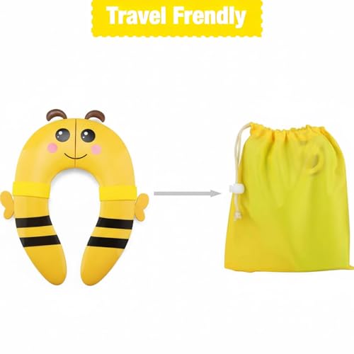 PandaEar Toilet Seat Cover | Folding Travel Toilet Seat for Children and Potty Training | Portable Silicone Toilet Seat for Toddlers, Boys & Girls with Non-Slip Silicone Pads -Bee - color: Yellow