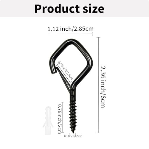 46 Pack Ceiling Hooks with Safety Buckle 2.36IN Screw in Hooks - color: Black