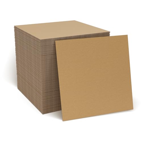 100 Pack 12x12 Inch Flat Corrugated Cardboard Sheets - 0.07 Inch Thick Square Thin Cardboard Padding Inserts for Crafts, Mailers, Box Dividers, Drawing & DIY Projects - size: 12" x 12"