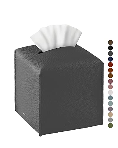 Tissue Box Cover, Jeethemy Square PU Leather Tissue Box Holder, Modern Tissue Case Facial Paper Organizer Dispenser，5X5X5'',Single Charcoal - color: Single Charcoal