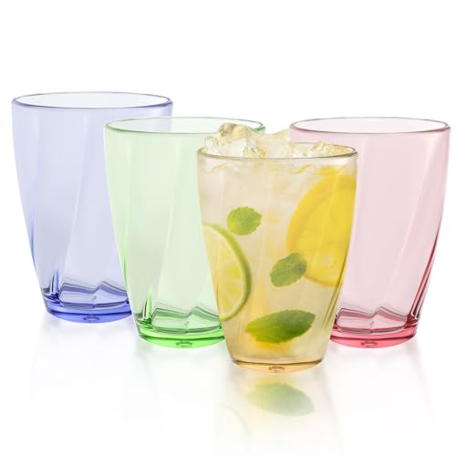 Topsky 12-ounce Plastic Water Tumblers | Set of 4 Colorful Unbreakable Drinking Glasses Clear Acrylic Reusable Juice Wine Cups for Home Picnic Party, Dishwasher Safe,Stackable - color: Mixed Color 12oz