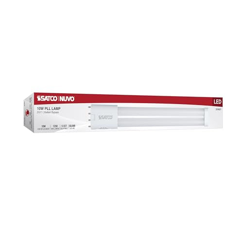 Satco S18421 10W PLL LED Lamp, 2G11 Base, Ballast Bypass Type B, Selectable CCT 3000K to 6500K Soft White to Daylight, 1180-1250 Lumens, Frost, 120-277V, Shatter Proof, 50000 Hours (2 Pack)