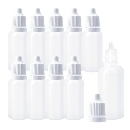 10Pcs 15ml Plastic Dropper Bottles, 0.5oz Small Squeeze Leakproof Dropper Bottle with Childproof Cap and Plug, Reusable Portable Eye Liquid Container for Travel White - color: White Cap