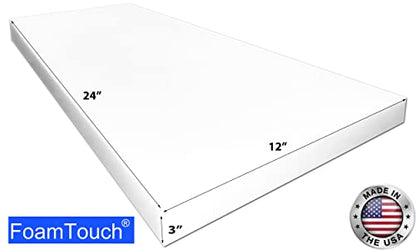 FoamTouch Upholstery Foam Cushion High Density 3'' Height x 12'' Width x 24'' Length Made in USA - size: 3x12x24