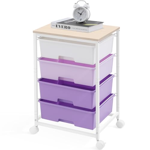 SYKIARIOL Rolling Cart with Drawers, 4-Drawer Utility Cart, Purple - color: Purple