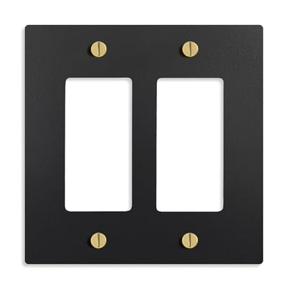 SELECT 2-Gang Solid Brass Wall Plate Cover, Black w/Brass Accessories - color: Black with Brass, size: 2 Gang, style: Wall Plate