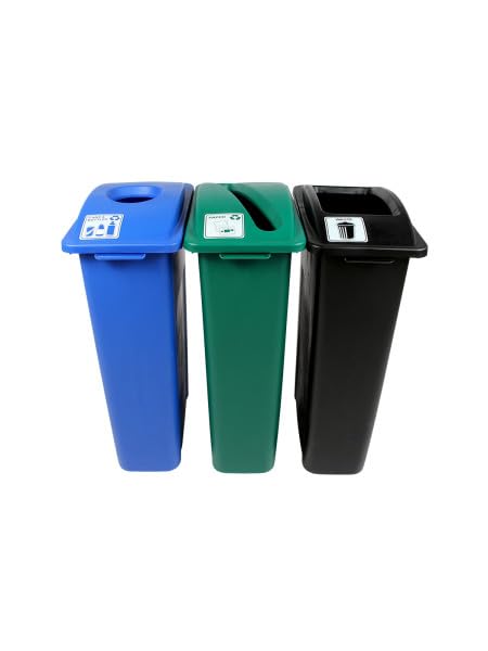 Waste Wise 69 Gallon Recycled HDPE Waste and Recycling Center for Commercial Spaces for Paper, Cans, Waste with Lids - size: Cans + Paper + Waste, style: Open Top