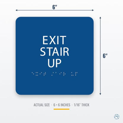 Alpha Dog Exit Stair Up Sign, 6x6 ADA Braille Sign, Blue - color: Blue, size: Exit Stair Up