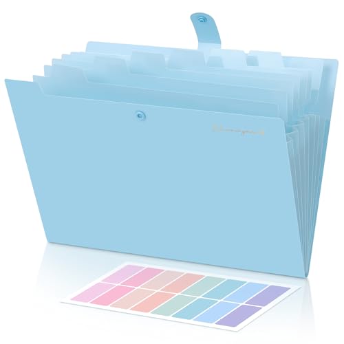 SKYDUE Expanding File Folder with 5 Pockets, Accordion File Organizer,Portable Receipt Paper Documents Organizer,Letter Size Filing Folder School Office Supplies,Lightblue - color: Light Blue
