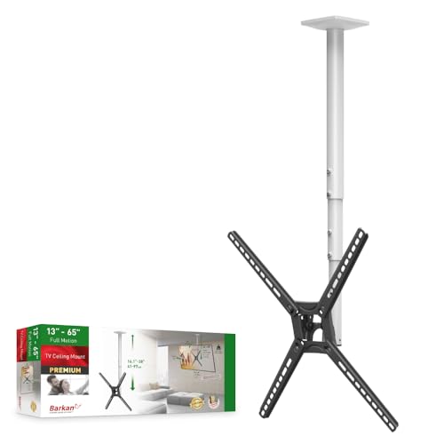 Barkan 38'' Long White TV Ceiling Mount, 13-65 inch Full Motion - 3 Movement Flat/Curved Screen Bracket Holds up to 88lbs, Telescopic Height Adjustment, Fits LED OLED LCD - color: White, size: White