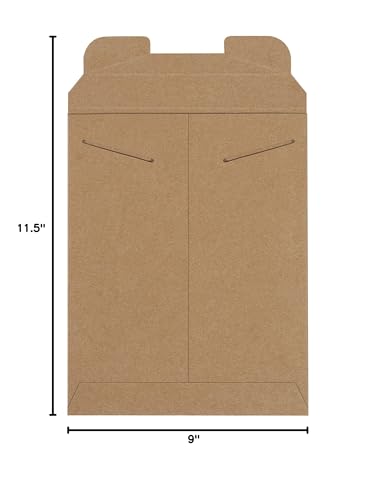 BOX USA Rigid Mailers 9" x 11" (100-Pack) - Kraft Mailer Envelopes for Photos, Certificates, Documents - Stay Flat - size: 9" x 11" (100-Pack)