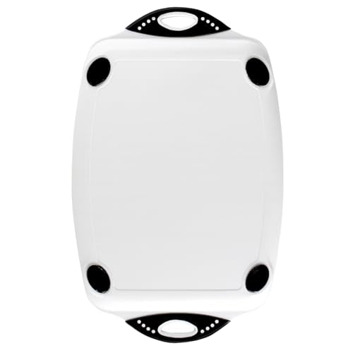 Dexas Chop & Serve Cutting Board, 12.5 x 20 Inch, Large Kitchen Prep and Serving Board with Handles, BPA-Free Dishwasher Safe, White and Black - color: White, size: 20.3"L x 12.5"W