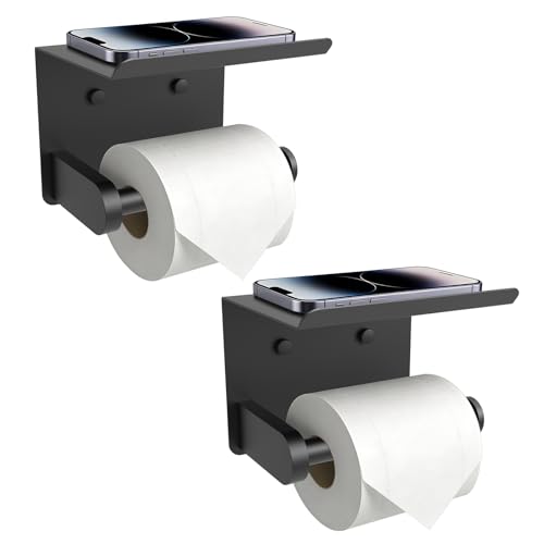 SetSail Toilet Paper Holder with Shelf Adhesive or Screw-in Matte Black - color: Matte Black, size: 2 Packs