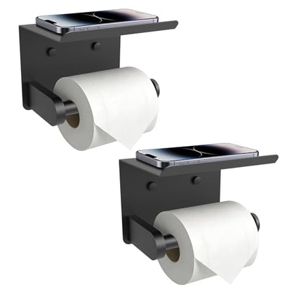 SetSail Toilet Paper Holder with Shelf Adhesive or Screw-in Matte Black - color: Matte Black, size: 2 Packs