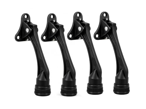 HOME&I 4" Kick Down Door Stopper, Zinc Alloy Door Stop with Leaf Spring & Non-Slip Saw-Tooth Rubber Foot, Screw Mount Door Holder for Wood, Tile, Carpet & Concrete Floors - color: Black, size: 4 Inch x 4 Pack