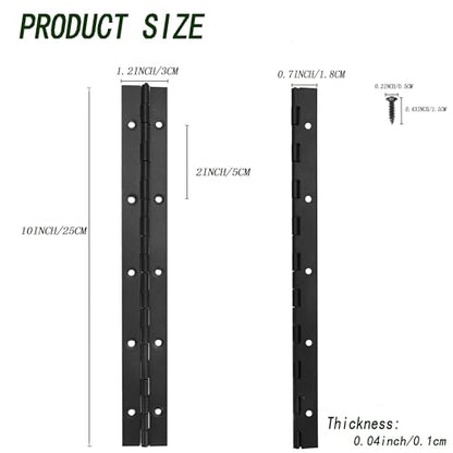 6 Pack Continuous & Piano Hinges,10 inches Black 304 Stainless Steel Hinges 0.04" Thickness Heavy Duty Continuous Hinges with Holes for Pianos，Door，Wooden Boxes，Cabinet (10inch/25cm) - size: 10inch