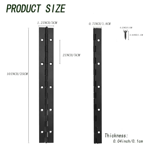 6 Pack Continuous & Piano Hinges,10 inches Black 304 Stainless Steel Hinges 0.04" Thickness Heavy Duty Continuous Hinges with Holes for Pianos，Door，Wooden Boxes，Cabinet (10inch/25cm) - size: 10inch