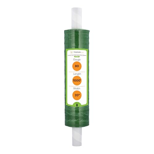 PSBM Dark Green Stretch Wrap with Handles, 8 Rolls 20 Inch x 1000 Feet 80 Gauge, Heavy Duty Plastic Wrap Industrial Strength Shrink Film for Moving, Packing & Shipping - size: 8 Rolls, style: Green