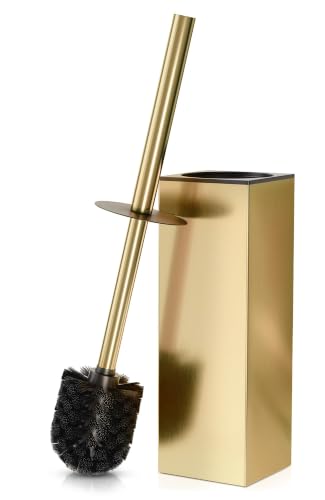 Gold Toilet Brush and Holder Set, Freestanding (Square Shape)