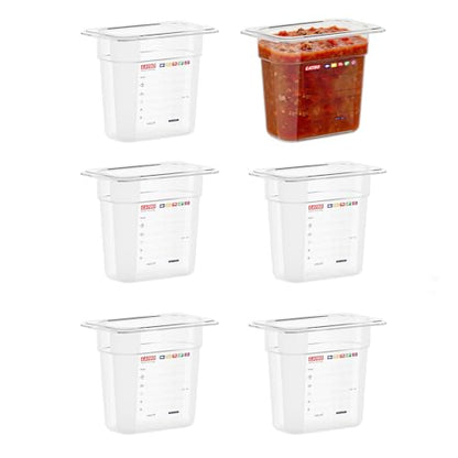 6-Pack 1/9 Size 6" Deep Polycarbonate Food Pans, NSF Commercial Clear Food Pan, Hotel Pan for Sauces, Condiments & Small Prep, Food-Grade with Label Area - color: 1/9 Size, size: 6" Deep