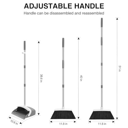 NACENA Broom and Dustpan Set with 52-in Long Adjustable Handle, Grey White - color: Grey-white, size: 1 Pack