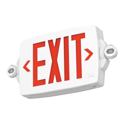 Lithonia Lighting Quantum LED Exit Sign Emergency Light Combo, Exit Sign and Emergency Lights for Business, 2-Head Fixture, Red/Green Selectable Letters, White (LHQM S W RG MVOLT M6) - color: Red/Green Selectable - White, size: 16.5" | Sign & Round Light